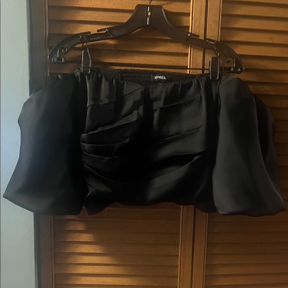 Express Black Draped Off-Shoulder Top - Picture 2 of 6